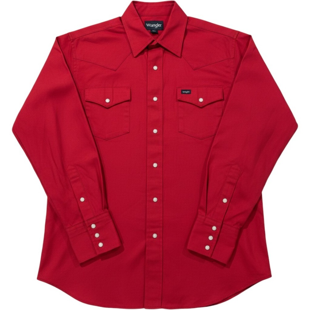 Wrangler Red Western Pearl Snap Front Long Sleeve Cotton Shirt MS70619 Medium